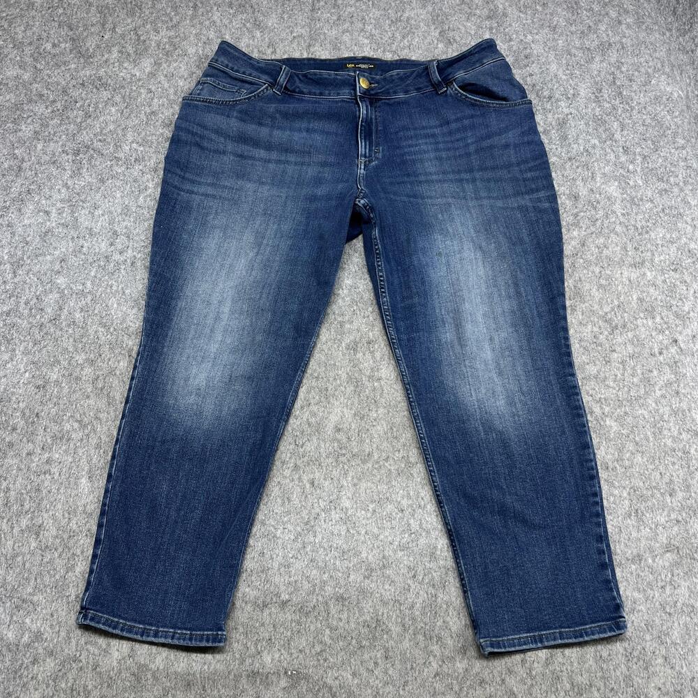 Lee Jeans Womens 20W Petite Blue Mid Rise Straight Leg Stretch Denim Plus